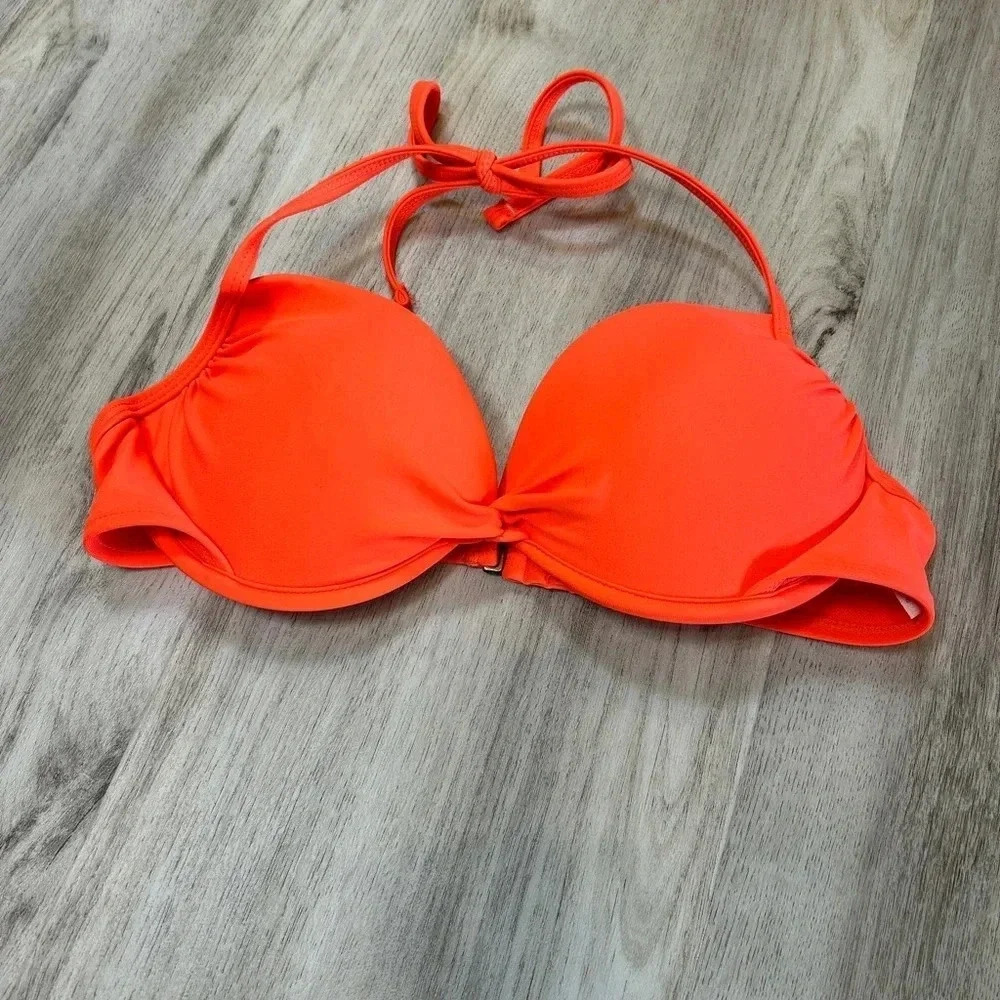 Women’s Bright‎ Orange Demi Underwire Pushup Halter Tie Bikini Top / Size Medium